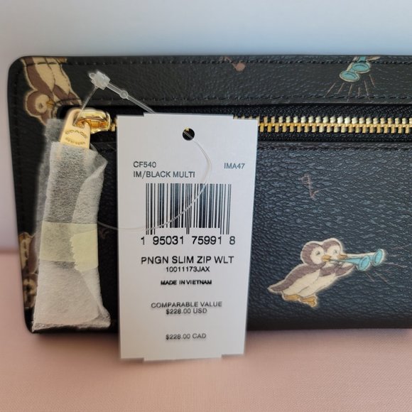 COACH Slim Bifold in Coated Canvas with Musical Penguin Print-⭐FINAL PRICE $99.⭐ - Picture 15 of 16